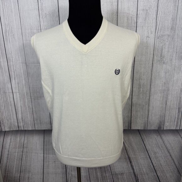 Chaps Men's Cream 3XB 100% Cotton V-Neck Preppy Casual Logo Knit Sweater Vest - Picture 1 of 5
